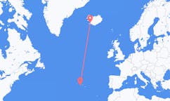 Flyreiser fra byen Reykjavik, Island til byen Horta, Azores, Portugal