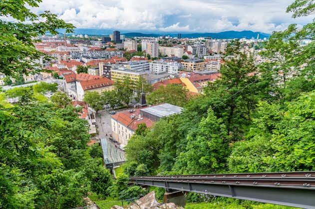 Photo of A view along the funicular railway leading up to the castle above Ljubljana, Slovenia in summertime.