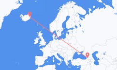 航班从格鲁吉亚库塔伊西市到埃伊尔斯塔济市，冰岛塞尔
