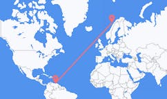Flyg från Barcelona, Venezuela till Leknes, Norge