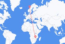 Flyrejser fra Harare, Zimbabwe til Namsos, Norge