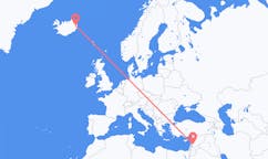 航班从叙利亚大马士革市到埃伊尔斯塔济市，冰岛塞尔