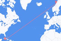 ケイマン諸島のグランドケイマンから、ノルウェーのブロノイスンドまでのフライト