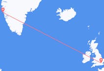 Flyrejser fra Maniitsoq, Grønland til London, England