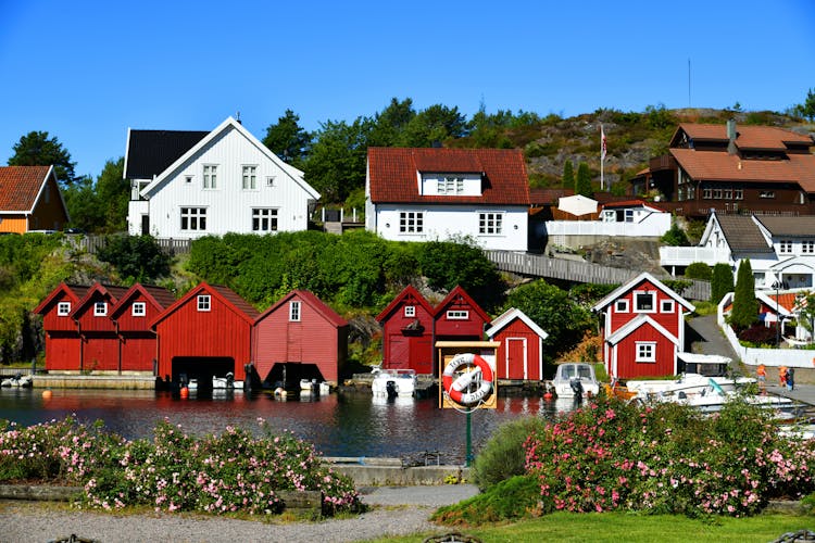 Picture of the beautiful colour houses, Kristiansand, Norway.
