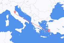 Vluchten van Kos, Griekenland naar Perugia, Italië