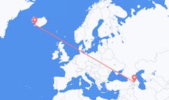 航班从阿塞拜疆占贾市到雷克雅维克市，冰岛塞尔