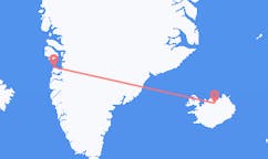 Fly fra byen Aasiaat, Grønland til byen Akureyri, Island