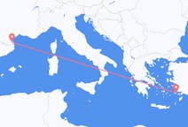 Vluchten van Perpignan, Frankrijk naar Kos, Griekenland