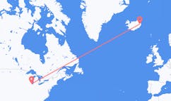 Vluchten van Chicago, Belize, Verenigde Staten naar Egilsstaðir, IJsland