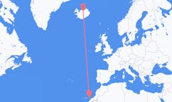 航班从西班牙富埃特文图拉岛市到阿克雷里市，冰岛塞尔