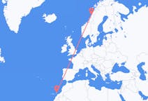 Loty z Sandnessjøen, Norwegia z Lanzarote, Hiszpania