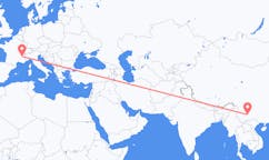 Flyg från Kunming, Kina till Grenoble, Frankrike