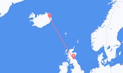 Flyreiser fra byen Edinburgh, Skottland til byen Egilssta?ir, Island