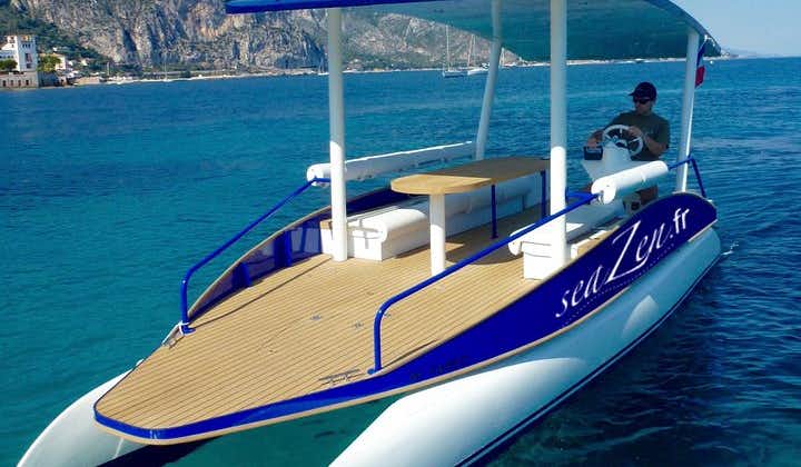 French Riviera Solar Powered Boat Private Cruise + Option: Pick-up from Nice