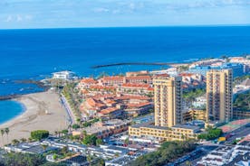photo of aerial view of the beach and lagoon of Los Cristianos resort on Tenerife, Canary Islands, Spain.