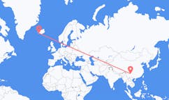 Fly fra byen Zhaotong, Kina til byen Reykjavik, Island