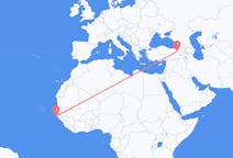 Vuelos de Rodapié de gorra, Senegal a Erzurum, Turquía