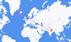Flyreiser fra Raipur, India til Reykjavik, Island