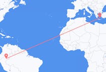 Flyg från Iquitos, Peru till Santorini, Grekland