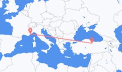 Flyg från Tokat, Turkiet till Nice, Frankrike