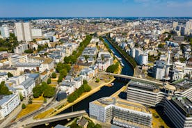 Photo of Bordeaux aerial panoramic view. Bordeaux is a port city on the Garonne river in Southwestern France.