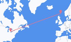 Flyreiser fra Detroit, USA til Lerwick, Skottland