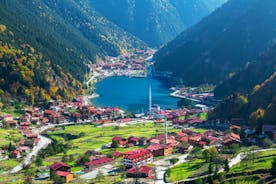 Photo of aerial view to the Uzungol lake famous tourist destination in summer in city of Trabzon ,Turkey.