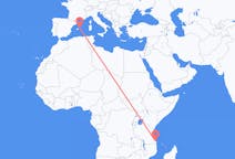 탄자니아 무트와라에서 출발해 스페인 마혼에게(으)로 가는 항공편