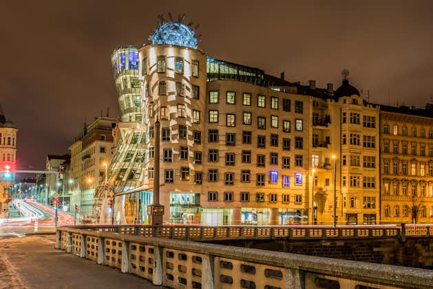 Photo of Dancing house in Prague at night, Czech republic.