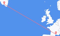 그린란드 나르사크에서 출발해 프랑스 몽펠리에로(으)로 가는 항공편