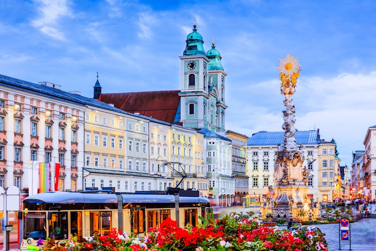 Photo of Linz, Austria. Holy Trinity column on the Main Square.