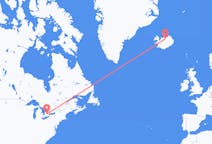 캐나다 워털루에서 출발해 아이슬란드 아쿠레이리로(으)로 가는 항공편