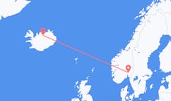 航班从挪威奥斯陆市到阿克雷里市，冰岛塞尔