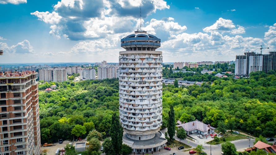 Soviet round multi-story building in Chisinau, Moldova called Romashka or english version Chamomile.