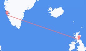 Vluchten van Groenland naar Schotland