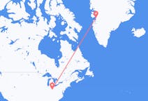 米国のデイトンから、グリーンランドのイルリサットまでのフライト