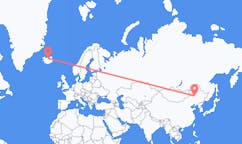 Flyreiser fra byen Ulan Hot, Kina til byen Akureyri, Island