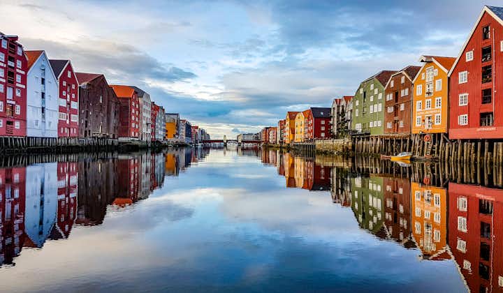 Photo of the harbor and city of Trondheim in Norway.