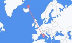 Vluchten van Thorshofn, IJsland naar Cagliari, Trento, Italië