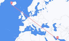 航班从阿拉伯联合酋长国杜拜市到雷克雅维克市，冰岛塞尔