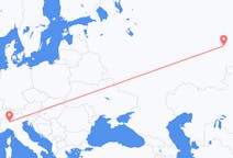 ロシアのエカテリンブルグからから、イタリアのミラノまでのフライト
