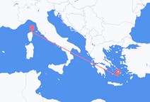 Vluchten van Bastia, Vercelli, Frankrijk naar Thera, Griekenland