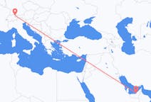 Flyrejser fra Abu Dhabi, De Forenede Arabiske Emirater til Thal, Schweiz