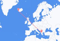 Vluchten van Kastoria, Griekenland naar Reykjavík, IJsland