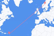 从圣基茨和尼维斯出发圣基茨岛目的地 挪威Roros的航班