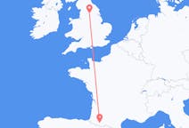 Flyg från Leeds, England till Lourdes (kommun i Brasilien, São Paulo, lat -20,94, long -50,24), Frankrike