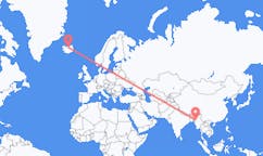 Flights from the city of Kalay, Myanmar (Burma) to the city of Akureyri, Iceland