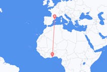 Flyreiser fra Accra, Ghana til Barcelona, Spania