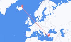 航班从土耳其达拉曼市到埃伊尔斯塔济市，冰岛塞尔